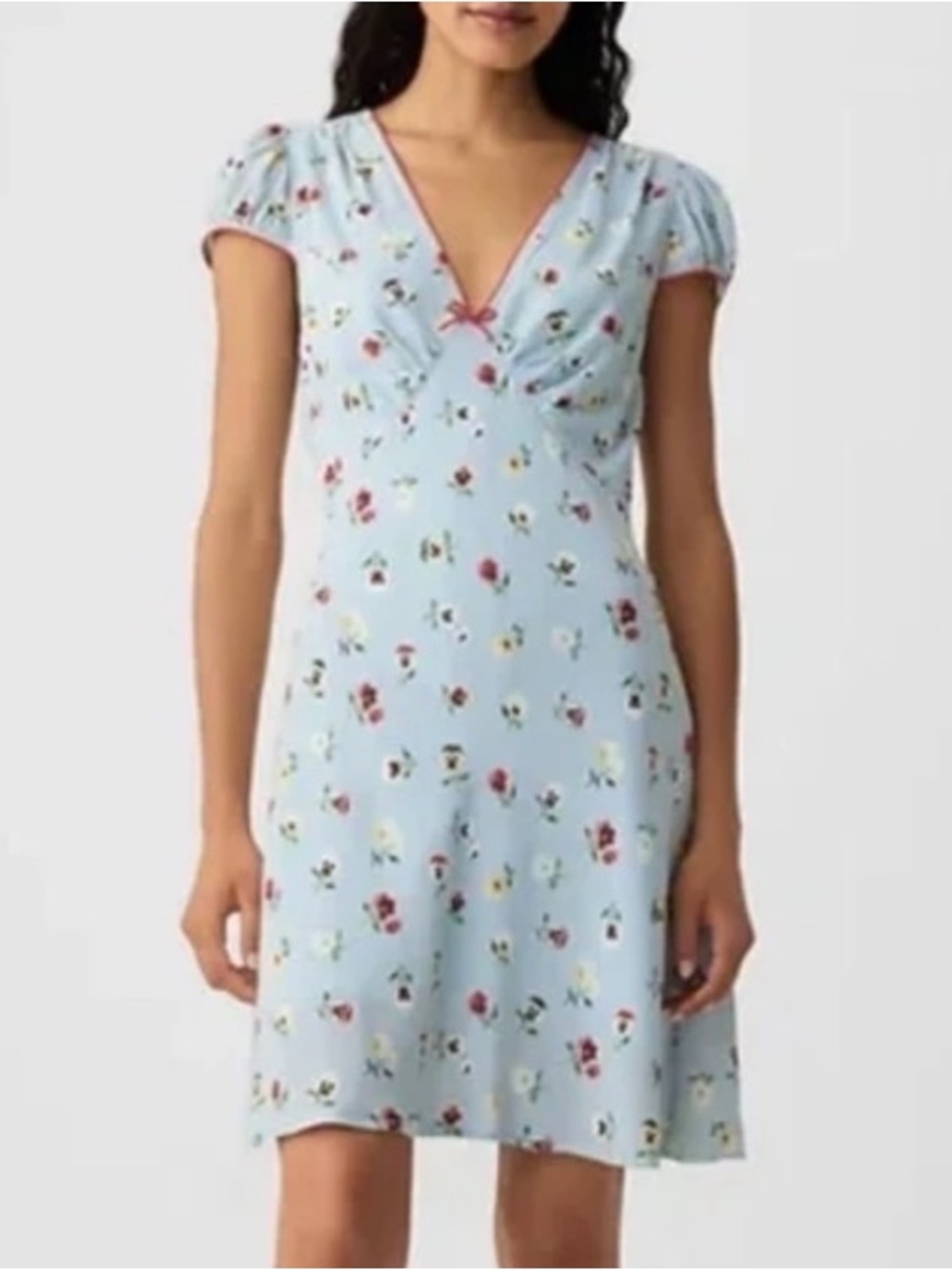 Gap X DOEN Women 12 Light Blue Floral Woven Boho Cap Sleeves Mini Dress NWOT